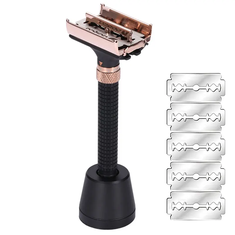 Adjustable Butterfly Open Double Edge Safety Razor TTO Razors With 5 Pcs Blades & 1 Base