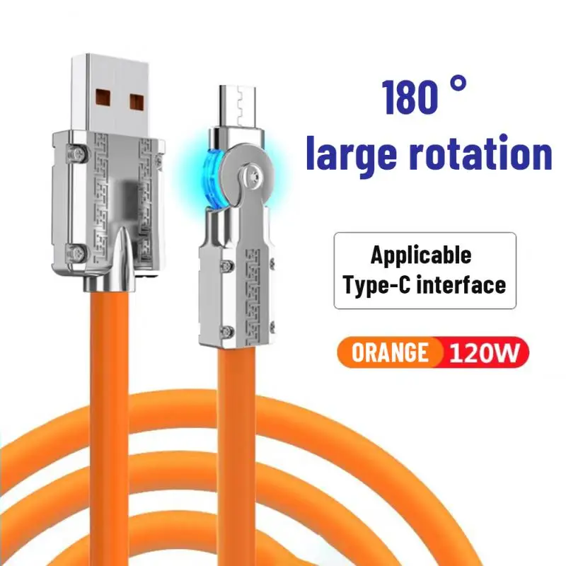 

Rotatable 120W 6A Super Fast Charge Cable Game Fast Charging Cable For Xiaomi Huawei Samsung USB Liquid Silicone Bold Data Line