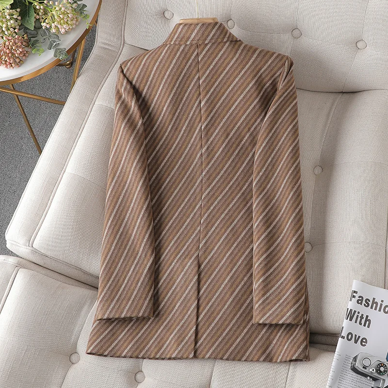 Autumn Winter Women Coffee Gray Formal Blazer Green Ladies Female Long Sleeve Single Breasted Business Work Wear Jacket Coat