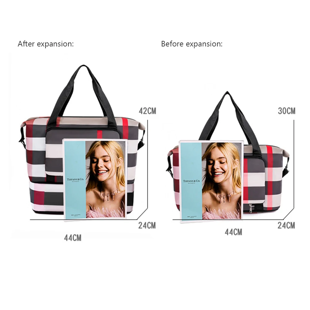 Foldable Plaid Travel Bag Portable Large Capacity Fitness Bag Multipurpose Shoulder Bag Handbag Home-Moving Storage Bags 2022