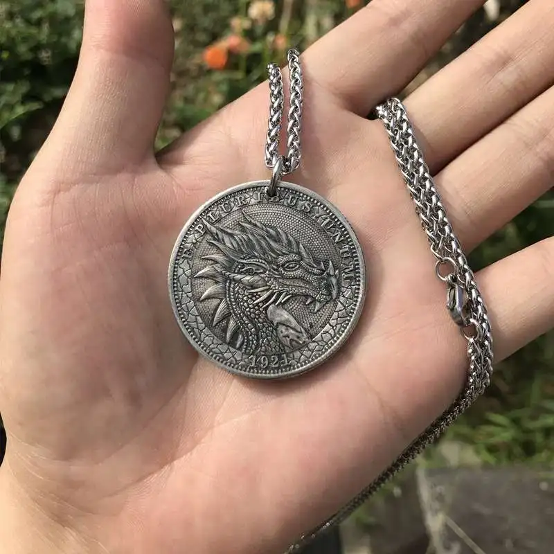 

Vintage Punk American National Emblem Motto Is One 1884CC Morgan Dollar Coin Pendant Silver Plated Man / Women Punk Jewelry