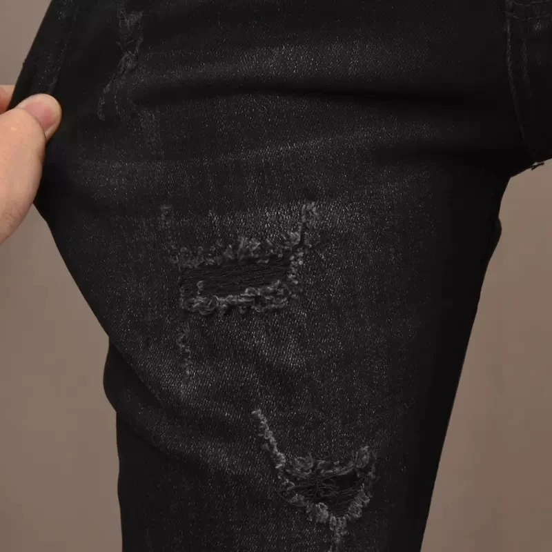 Autumn Men Black Ripped Jeans Korean Style Fashion Slim Fit Denim Pants CP2028