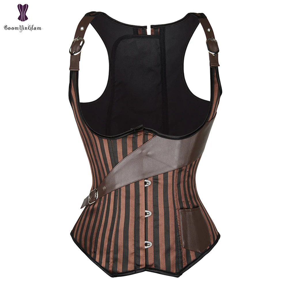 

Underbust Corset Top Brown Steel Boned Lace Up Back Waist Trainer Bustier Corselet Basques Body Shapewear