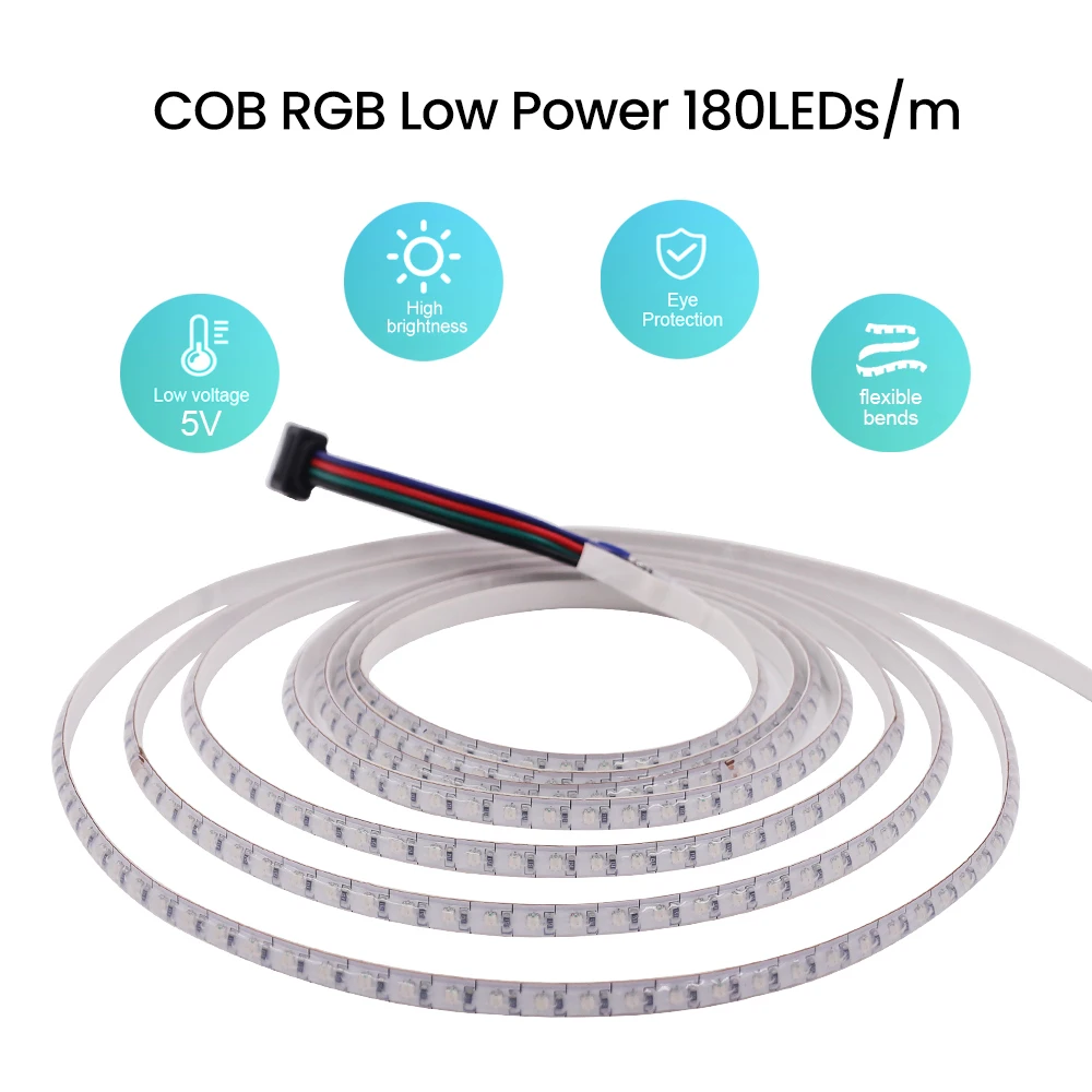 Светодиодная лента COB RGB 5В, 5 мм, 180 светодиодовм, с Bluetooth-управлением через приложение, 44-клавишным пультом ДУ, USB-контроллером, комплект 0.512345 м с 4-контактными ленточными кабелями (art.: 3920da36abb29) - 3920da36abb29