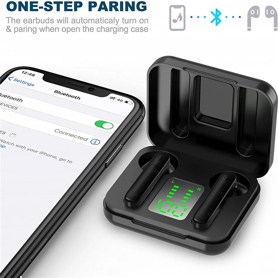 

50sets TWS J4 Wireless Earbuds Bluetooth 5.0 Earphone Sport Stereo Bass Wireless Earbuds LED Display HD Music Headset