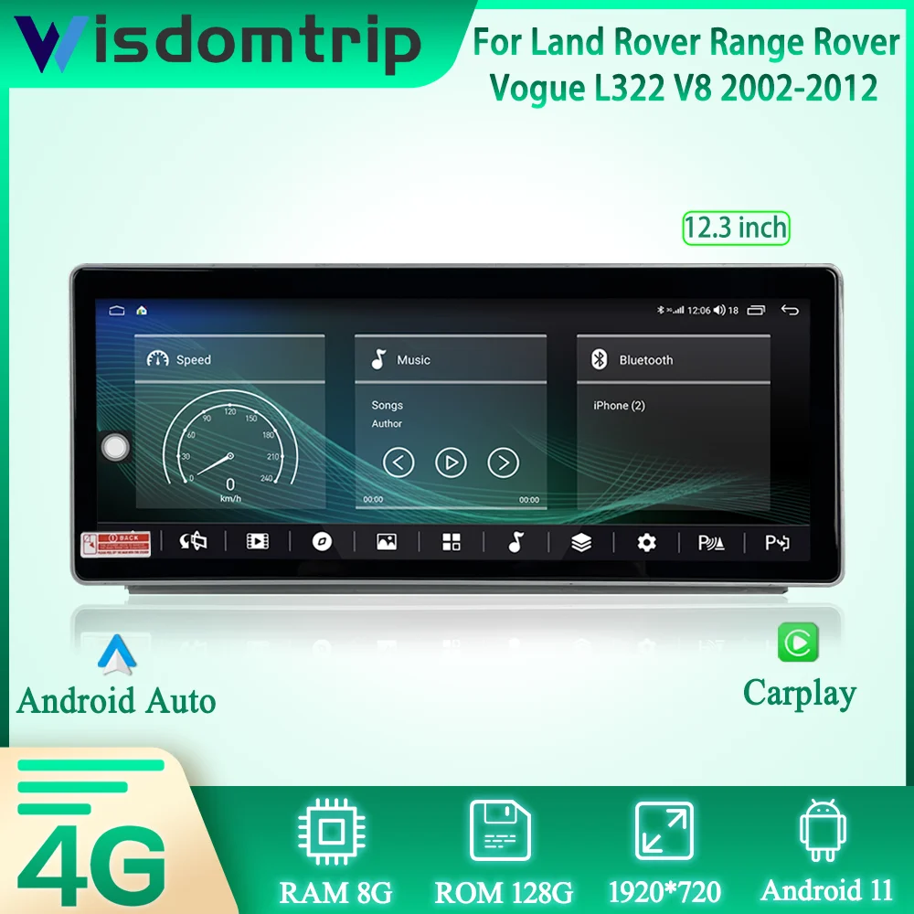 

Автомобильный умный мультимедийный видеоплеер 12,3 дюйма для Land Rover Range Rover Vogue L322 2002-2012 V8 радио GPS 4G навигация CarPlay