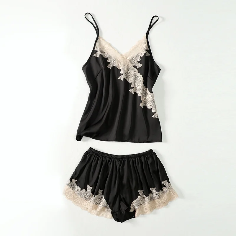 

Комплект из двух предметов с кружевной отделкой на бретельках и шорты, женская одежда для сна, Пижама для женщин, домашняя одежда, летний ком...