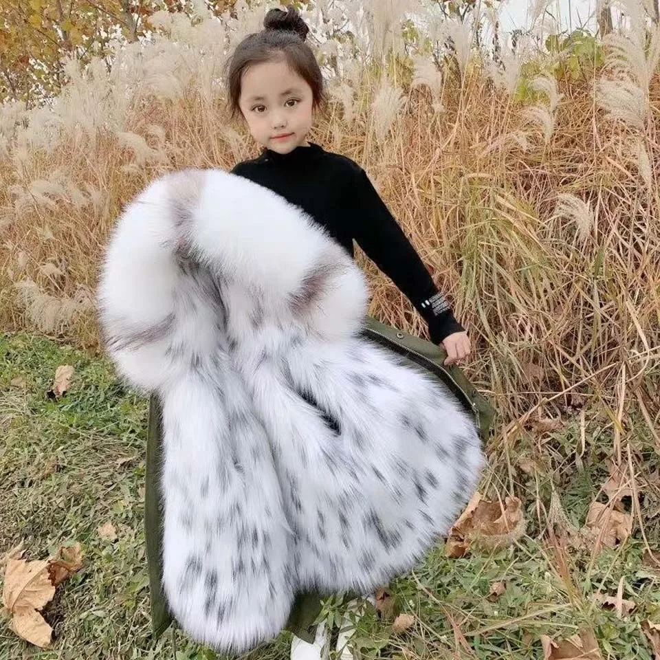 New Autumn Winter Faux Fur Coat For 3T 4 6 8 10 12 14Year Children Warm Outerwear Baby Girl Windproof Winter Hooded Jacket Coat