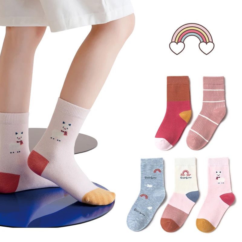 

5Pairs/lot Kids Socks Autumn Winter Cotton Baby Socks Warm Animal Cute Lovely Children Socks Girls Rainbow Socks