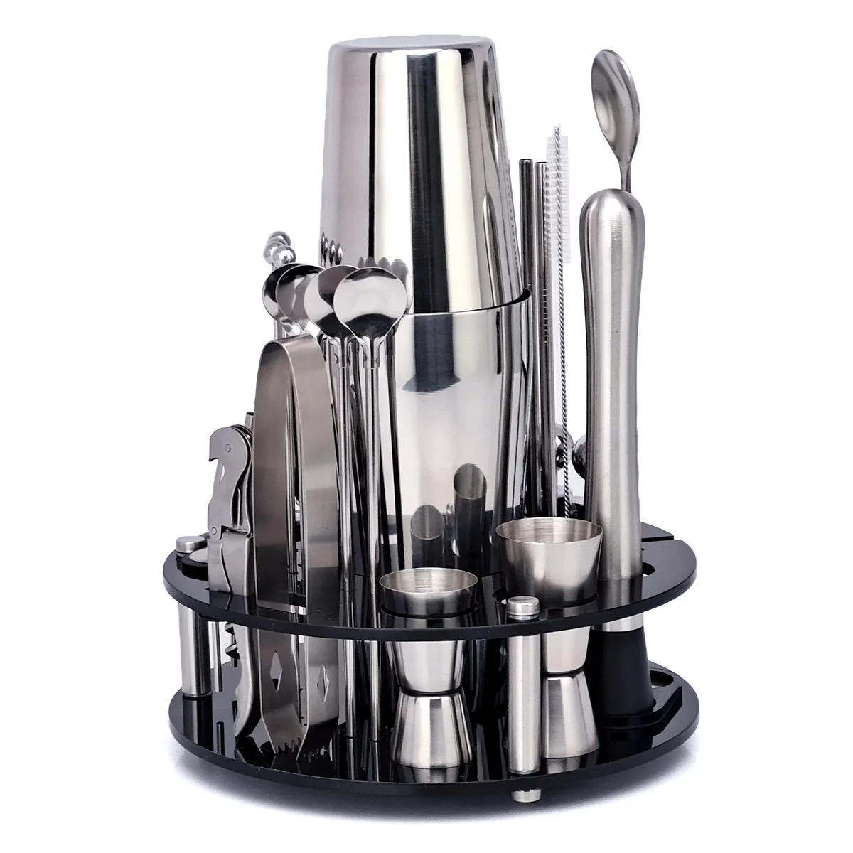 750ml+600ml Stainless Steel Bar Cocktail Shaker Set Barware Tools Shaker Sets Rotating Stand Whisky Beer Drinkware  Accessories