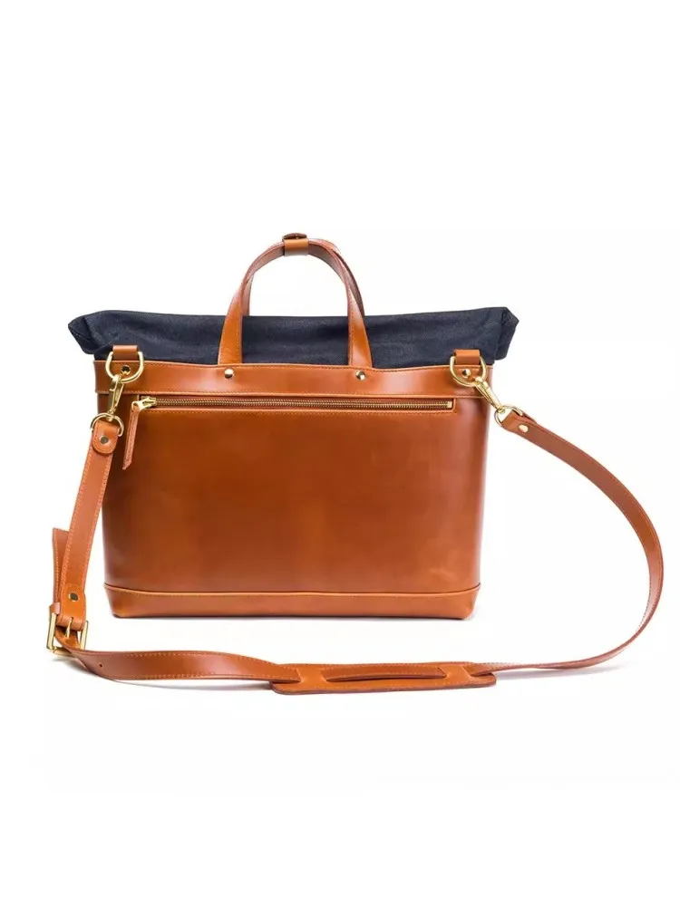 Дизайнерские мужские тоуты из натуральной воловьей кожи с соединением денима