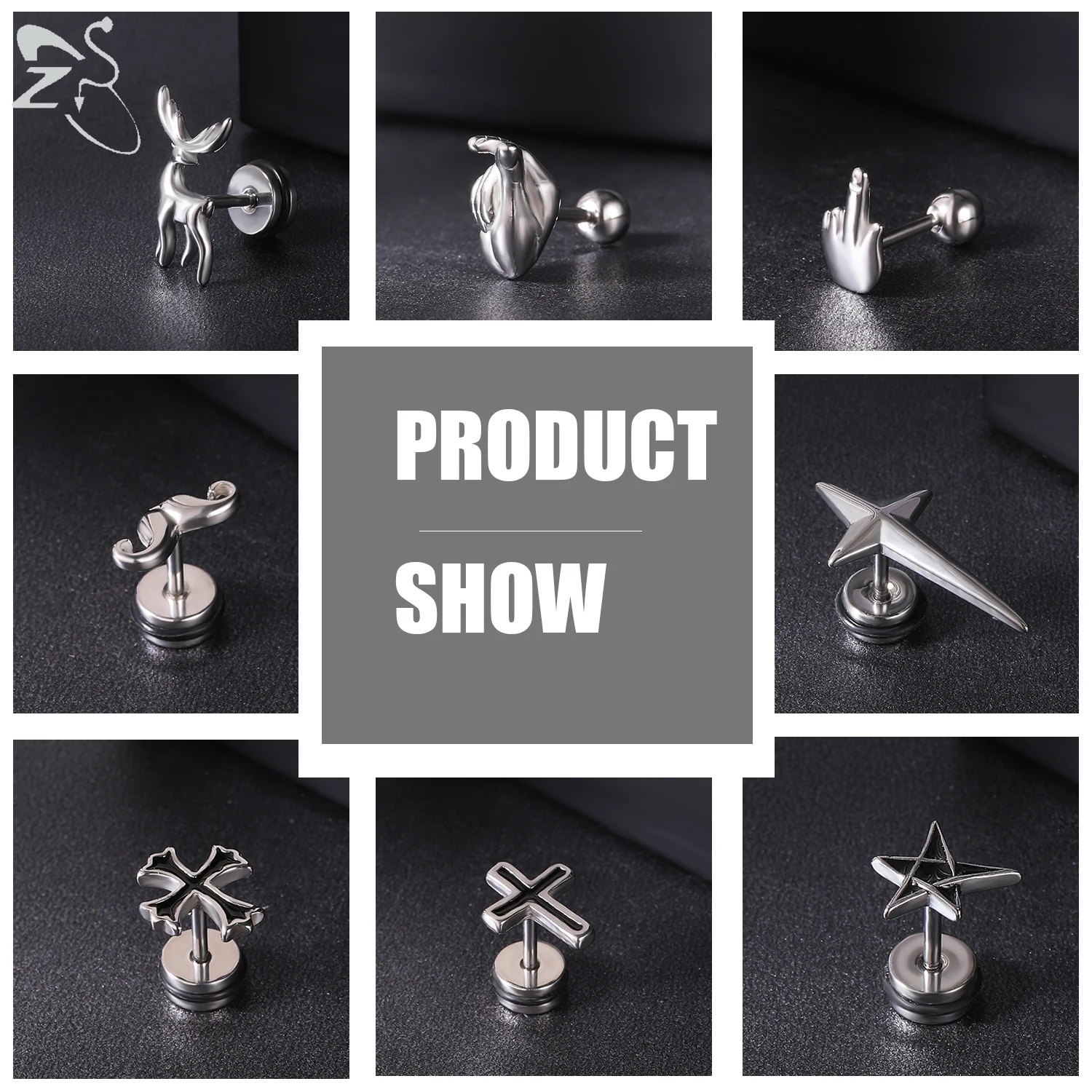 Серьги-гвоздики ZS в стиле панк-рок мужские украшения для пирсинга из нержавеющей