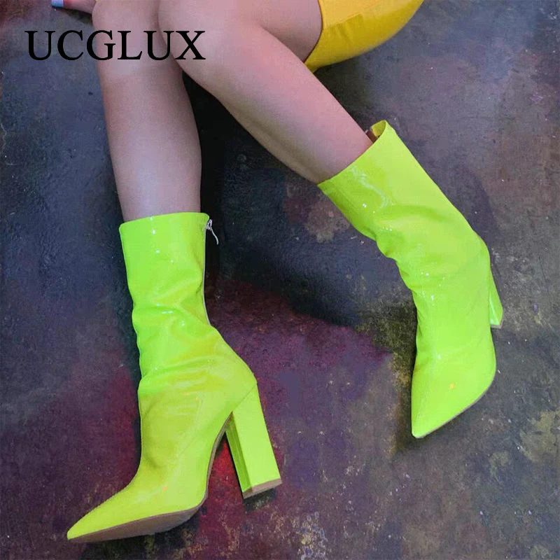 

Брендовые дизайнерские женские ботильоны, зеленые, с острым носком, женские привлекательные ботинки на высоком каблуке с боковой молнией, ж...