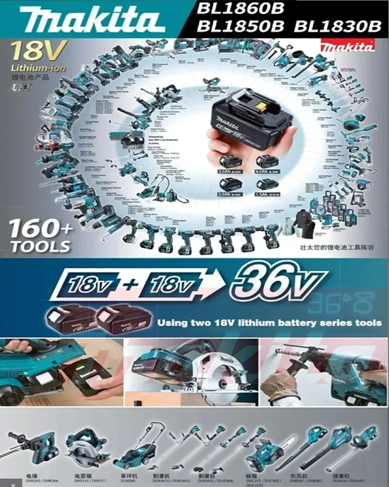100% оригинальная аккумуляторная батарея Makita 18 В 6 0 Ач для BL1830 BL1830B BL1840 BL1840B BL1850 BL1850B