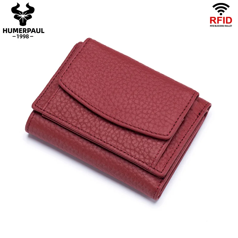 

Genuine Leather Small Wallet for Women Fashion Female Coin Pocket Mini Anti-theft Multi-card Slots Clutches Card Holder 2022