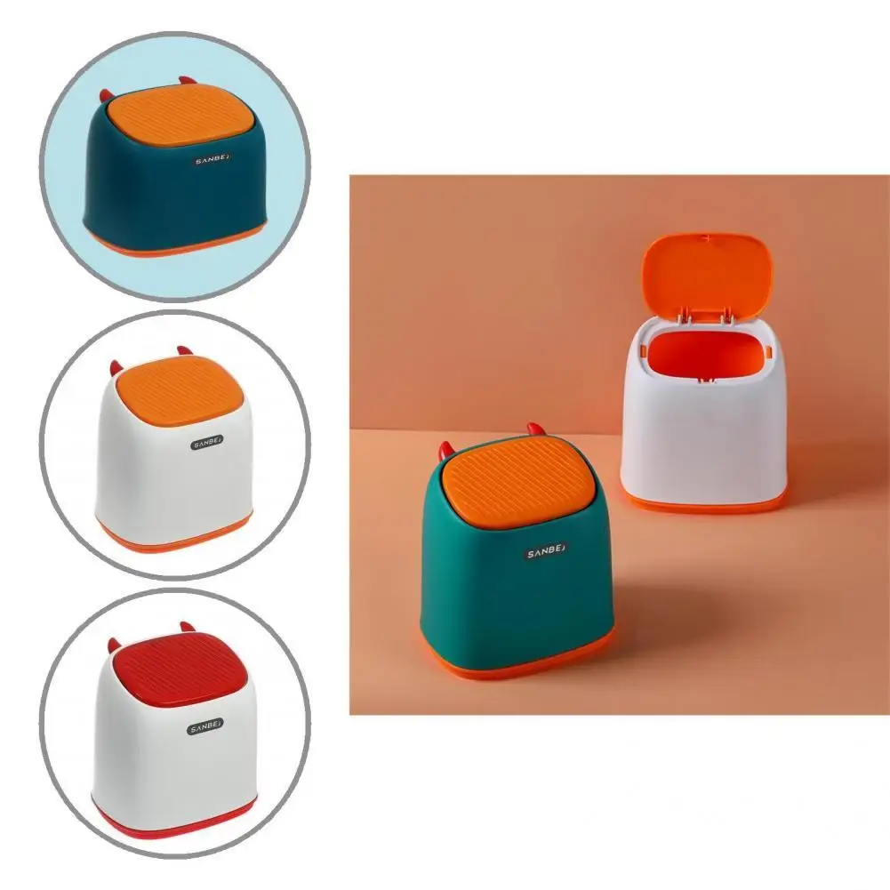 

Trash Cans Chic Push Switch Anti-fade Desktop Waste Bin with Lid for Dorm Litter Can Trash Cans