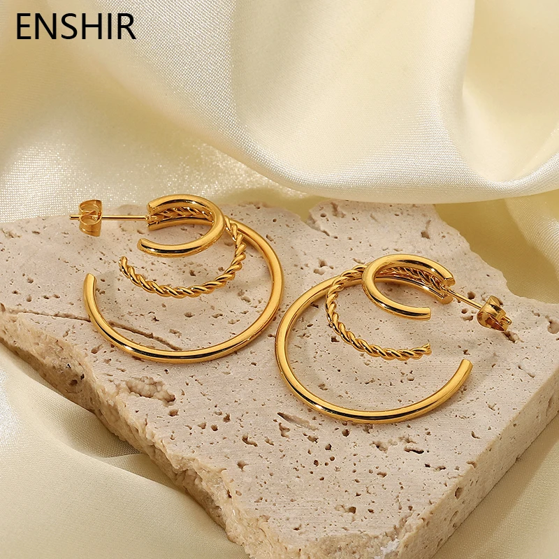 

EHSHIR 316L Stainless Steel Multilayer Hoop Earrings Fashion New Women's Earrings Party Jewelry Gifts