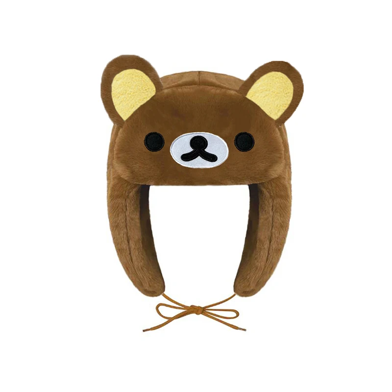 Теплая современная вельветовая шапка-бомбер с милым рисунком коричневого