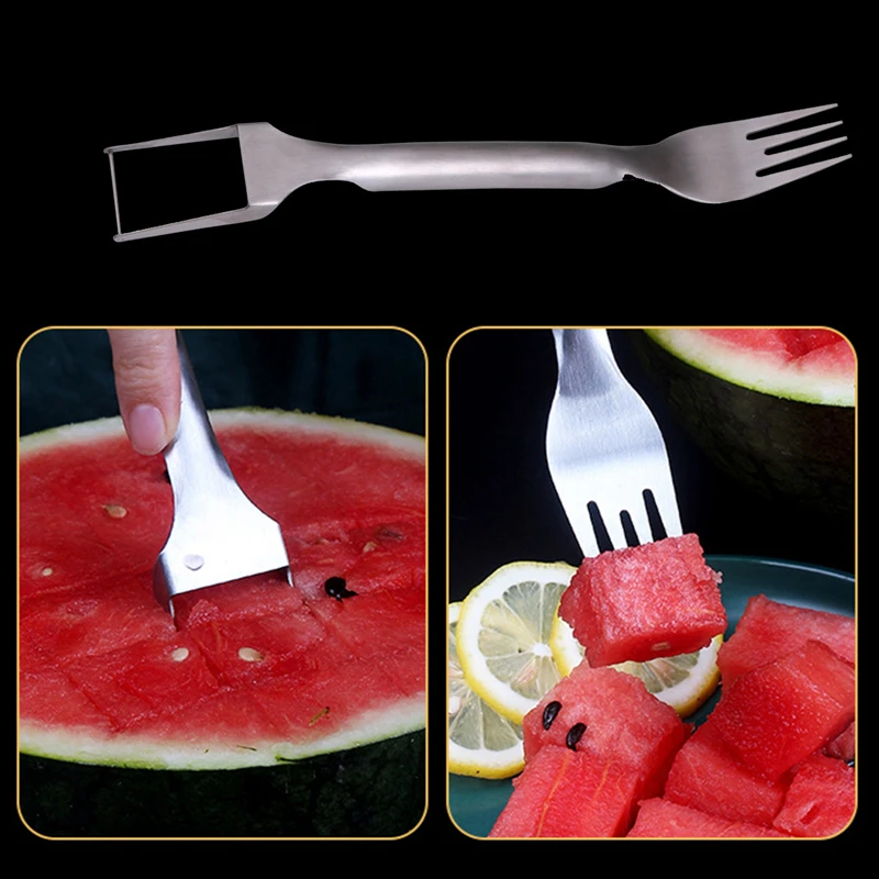

2 In 1 Watermelon Fork Slicer Multi-Purpose Watermelon Slicer Cutter Knife Stainless Steel Kitchen Fruit Cutting Fork