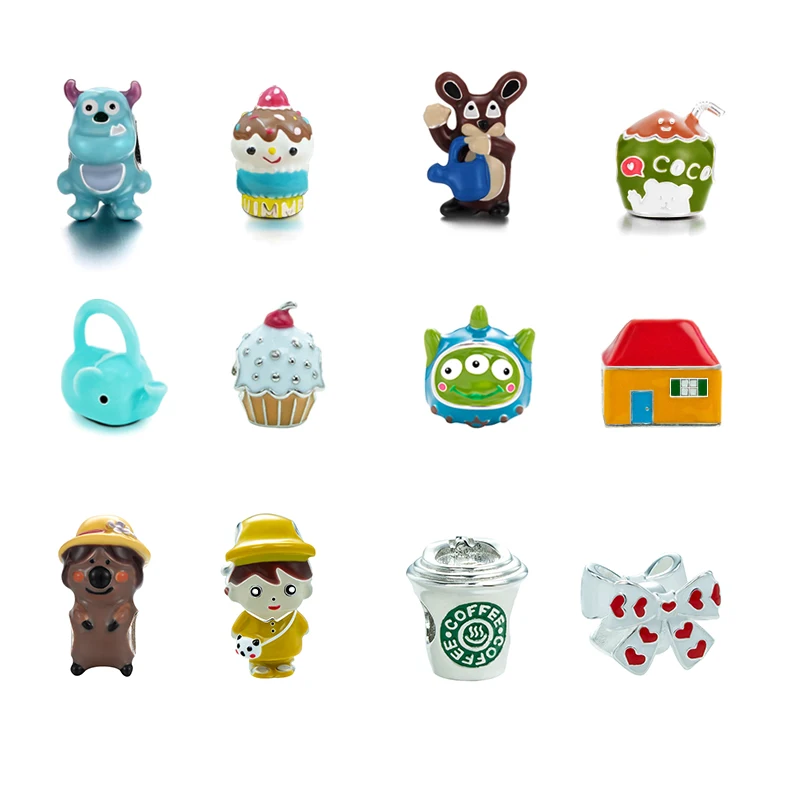 

New Cute Cartoon Elephant Kettle Rabbit Bear Beaded 925 Silver Pendant Suitable For Original Pandora Bracelet DIY Jewelry