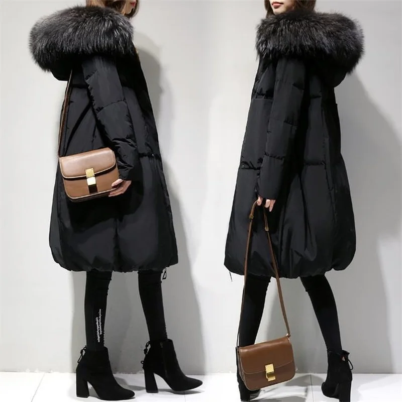 Mid-length Winter Women Coats Hooded Down Cotton Jackets Parkas Fashion Casual Big Fur Collar Warm Ladies Jacket Windbreaker New