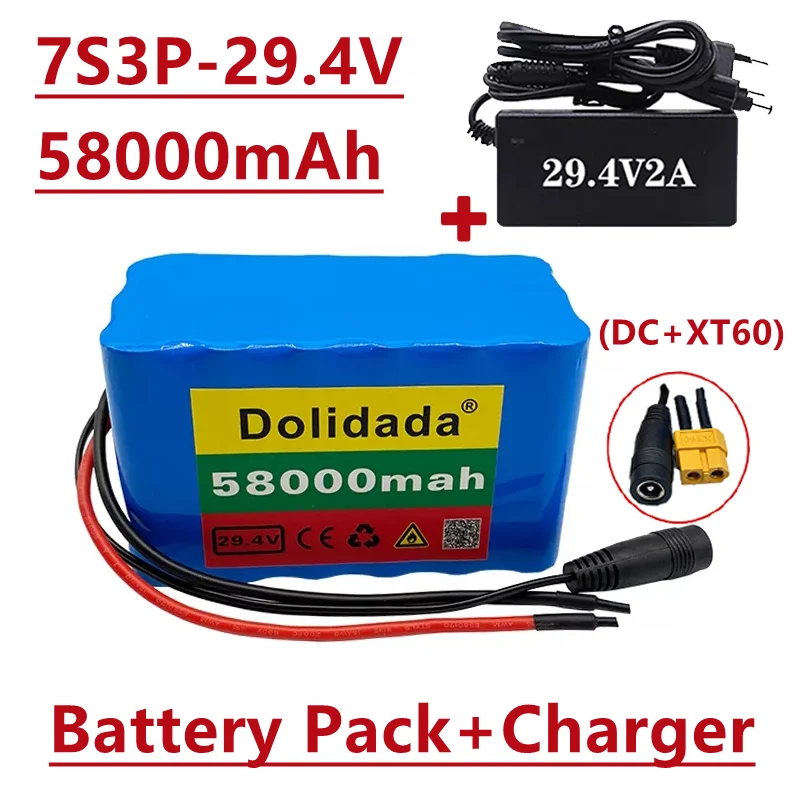 

24V 30Ah 7S3P 18650 Li-ion Battery Pack 29.4V 58000mAh Electric Bicycle Moped /Electric/Lithium Ion Battery Pack+ 2A Charger