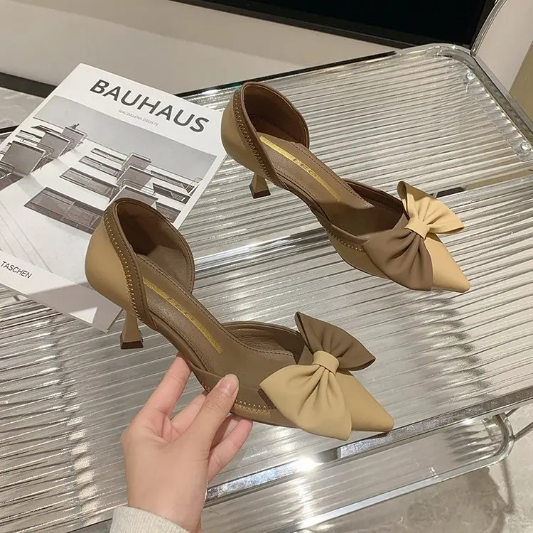 

Mix Color Bowtie High Heels Shoes Women Two-Piece Thin Heels Pumps Woman Pointed Toe Elegant Slip-On Party Shoes Ladies