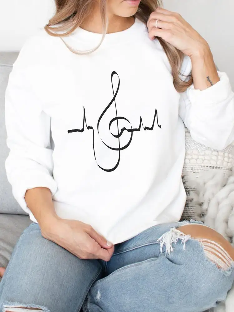 

Pullovers For Women Autumn Spring Fall Graphic Sweatshirts Music Sweet Lovely Style Cute Casual Printing Top Female Clothing