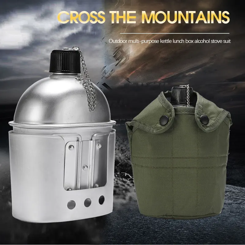 

Outdoor Mountaineering American Kettle Single-soldier Field Survival Equipment Tactical Lunch Box Alcohol Stove Four-piece Set