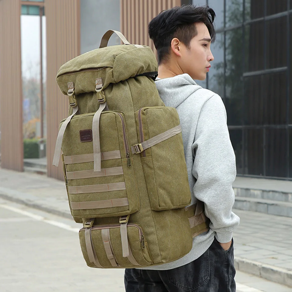 Casual Canvas Backpack 70 L Large Capacity New Fashion Design Trend Men And Women Mountaineering Travel Foldable Backpack 181