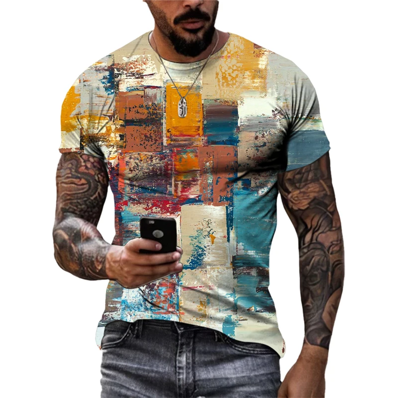 New Fashion Europe and America Retro Graffiti Men T-shirt Summer Trend Casual Personality Street Style Printed Short Sleeve Tees