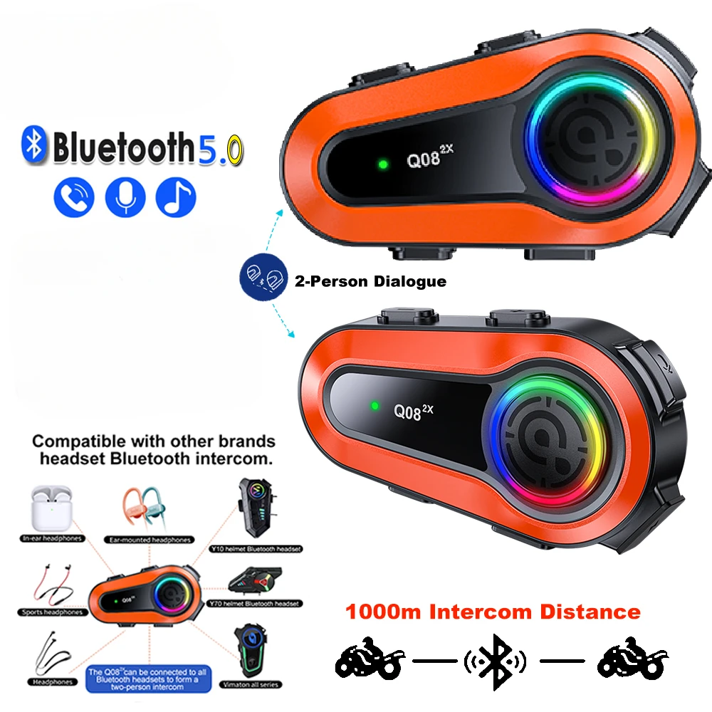 

Гарнитура для мотоциклетного шлема Q08 2X, Bluetooth-Интерком 1000 м 5,0 с чипом QC может быть сопряжён с любой Bluetooth-гарнитурой