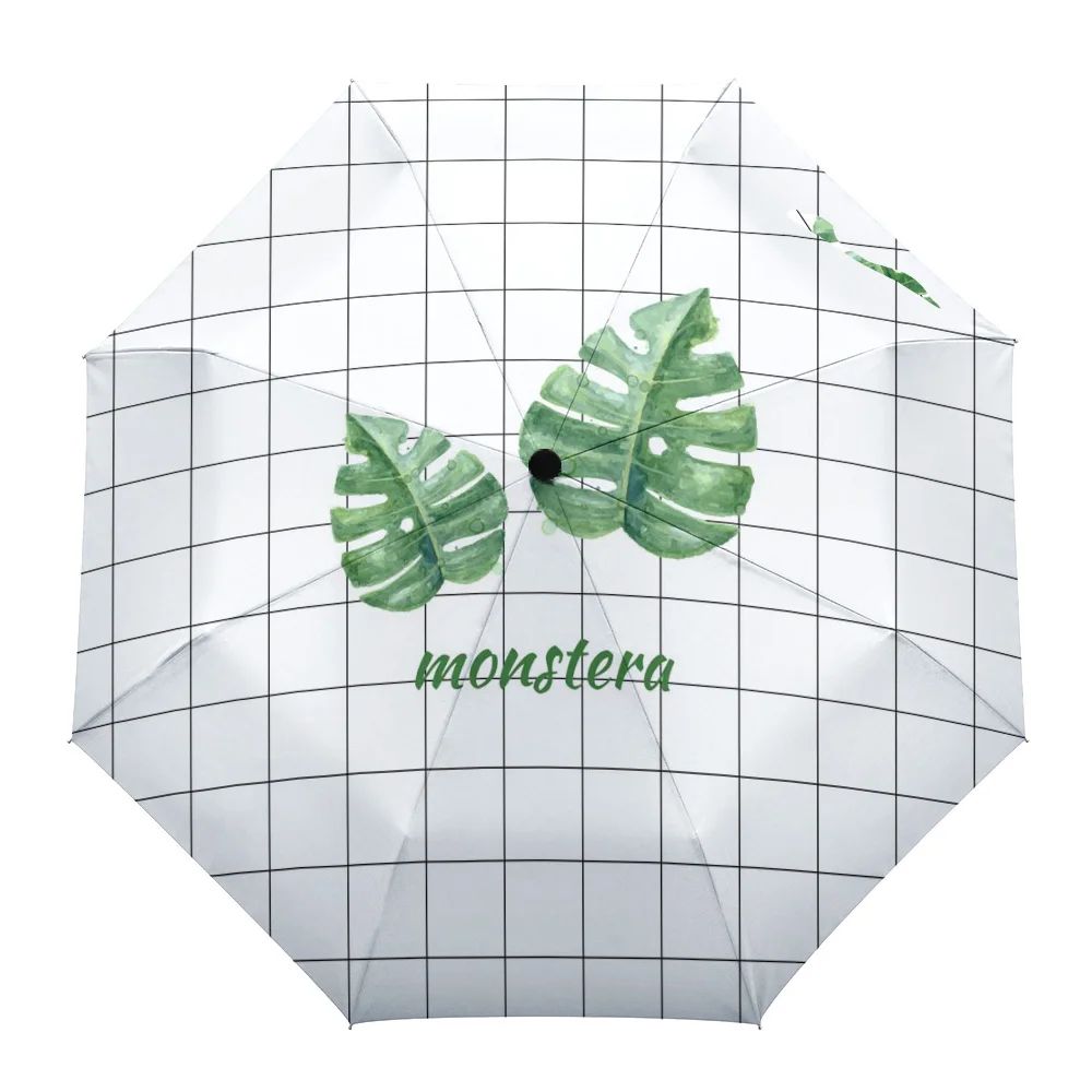 

Leaves Lattice Green Rain Foldable Umbrella for Women Males Eight Strands Sunny Umbrella Fully-automatic Umbrella