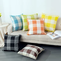 simple bright color cushioncover tassel ball plaid pillows decor home throw pillow covers for sofa bed home decoration houseware