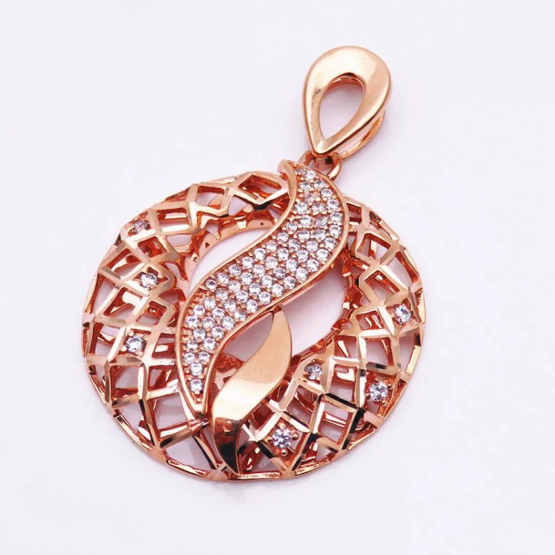 

585 purple gold neckalce for woman 14K rose gold inlaid crystal round luxury geometric ethnic style exquisite pendant jewelry