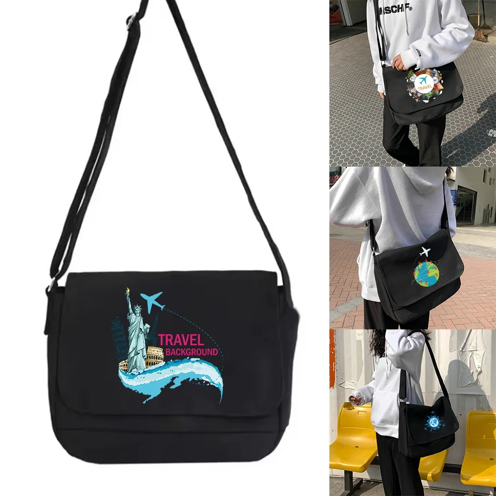 

Canvas Messenger Tote Youth Fashion Casual Black Storage Handbag Travel Series Ladies Shoulder Bag Women Outdoor Crossbody Bags