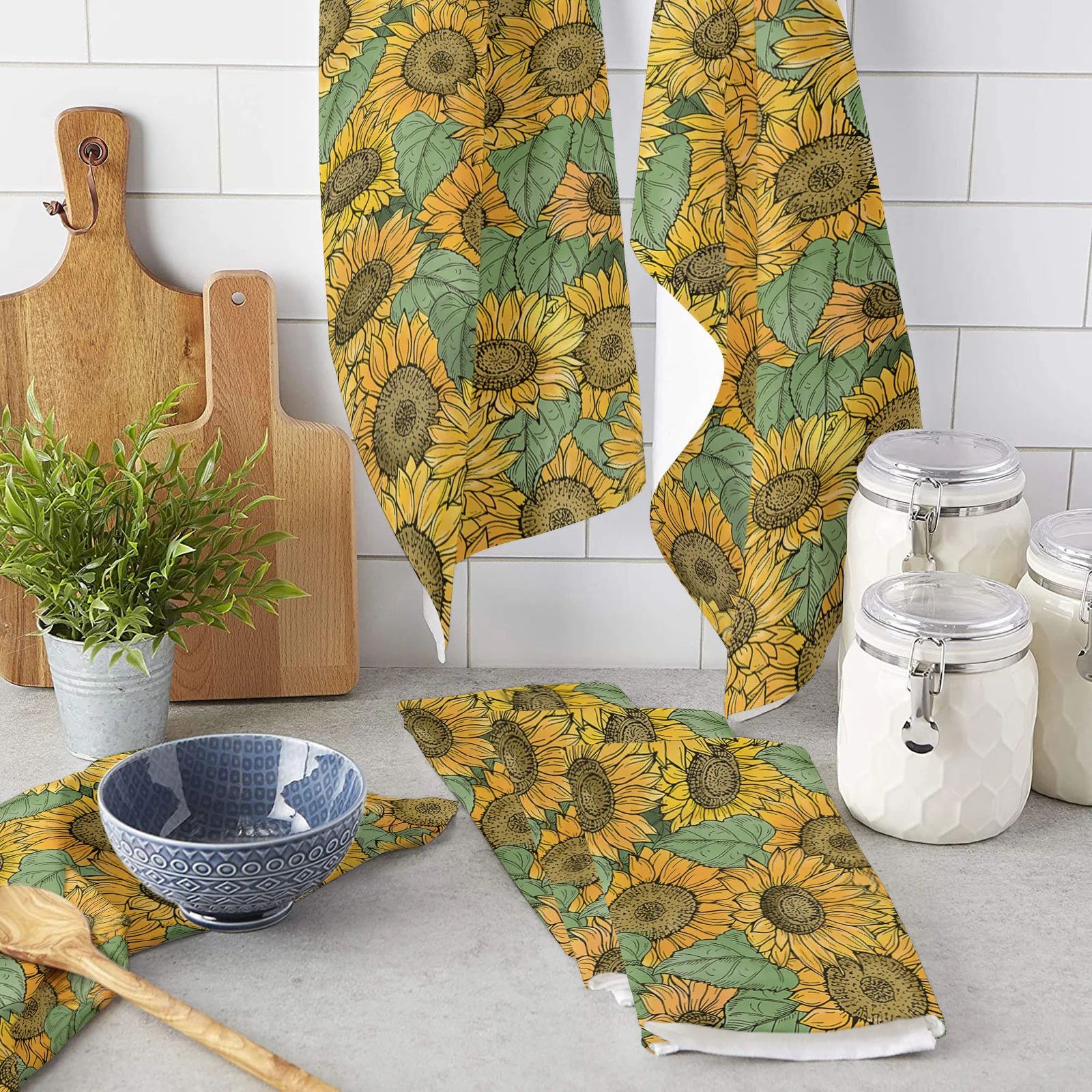 

Полотенце из микрофибры с подсолнухами и растениями