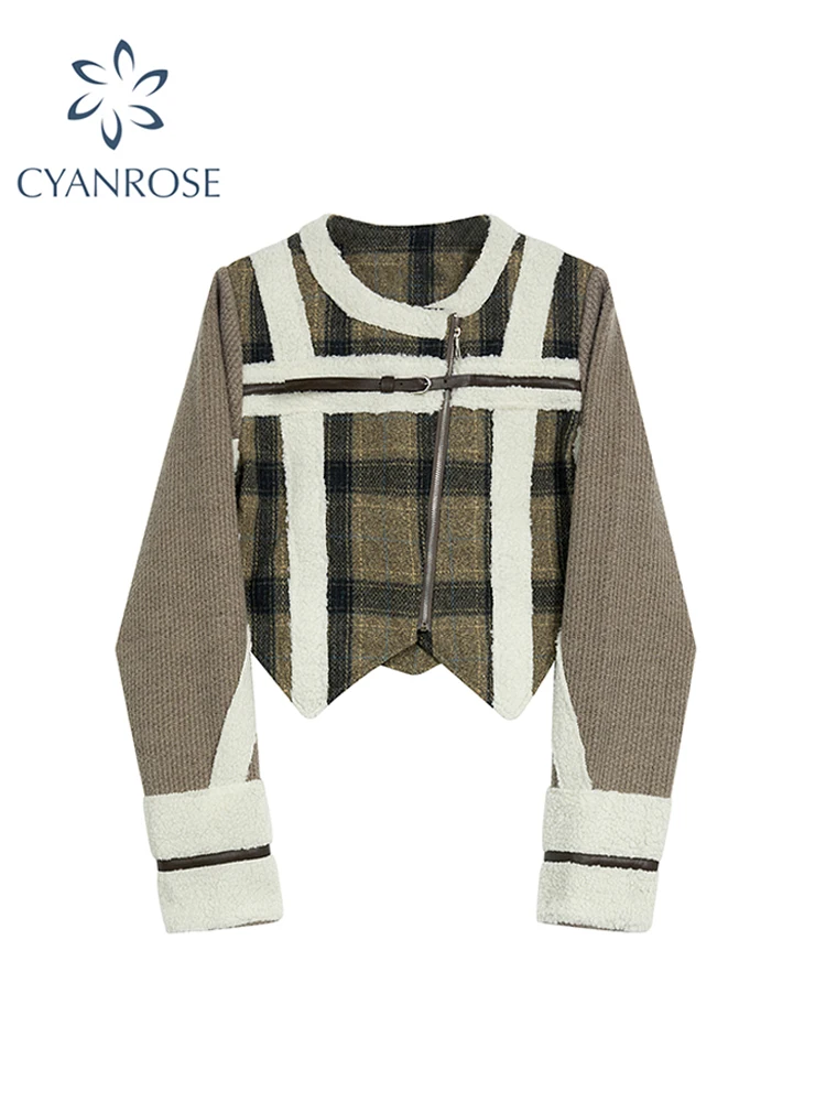 

Женская винтажная клетчатая куртка в стиле пэчворк, модная куртка в Корейском стиле в стиле Харадзюку 1920-х годов с длинным рукавом, уличная одежда, топы, 2023