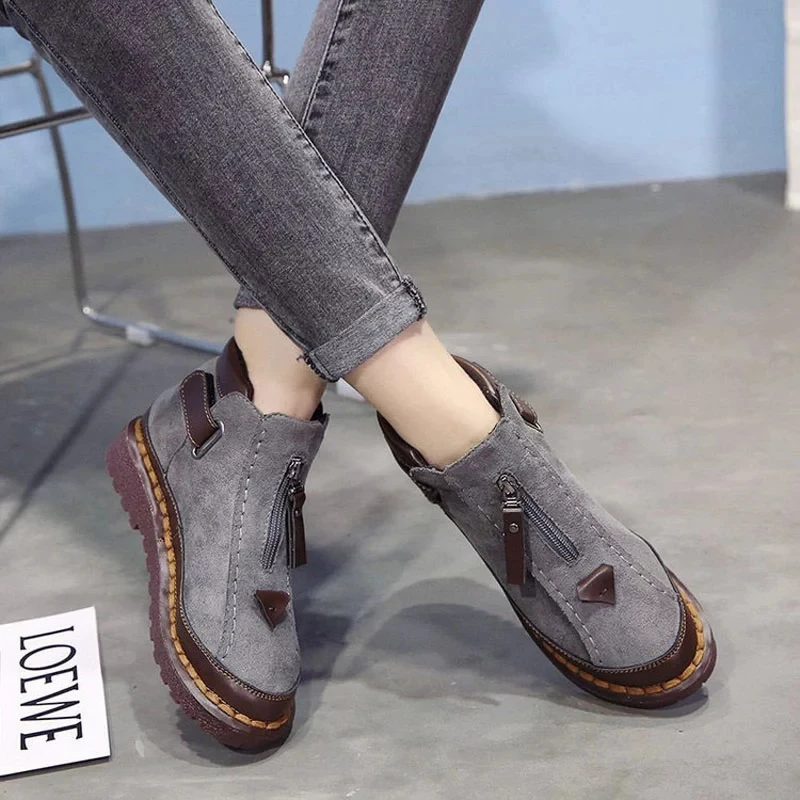 

2021 Winter Fashion Women Ankle Boots Plush Lining Warm Shoes Ladies Zipper Flat Casual Chelsea Boots Women's Footwear Boots