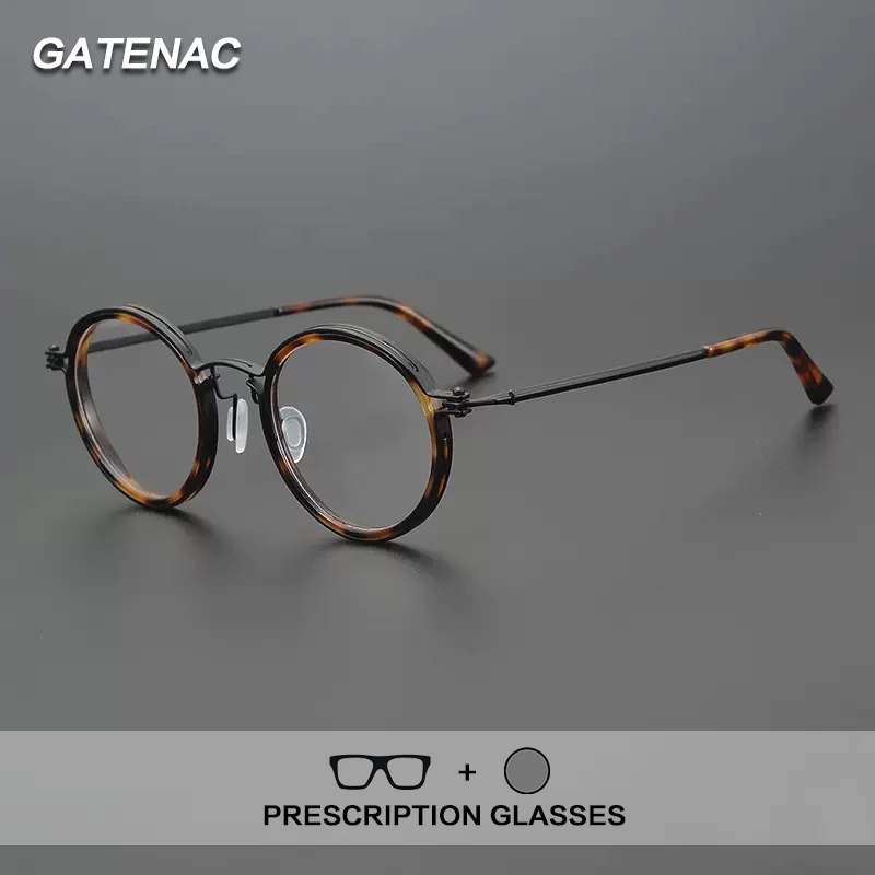 Gatenac очки по рецепту из чистого титана мужские круглые фотохромные для