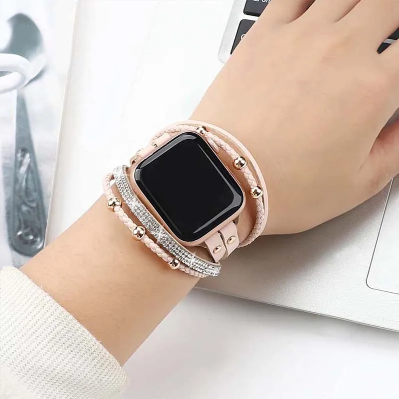 For Apple Watch Strap Women's 38 40 41 42 44 45 49mm Stretch double ring band Braided strap iWatch Series 8 SE 7 6 5 Uitra