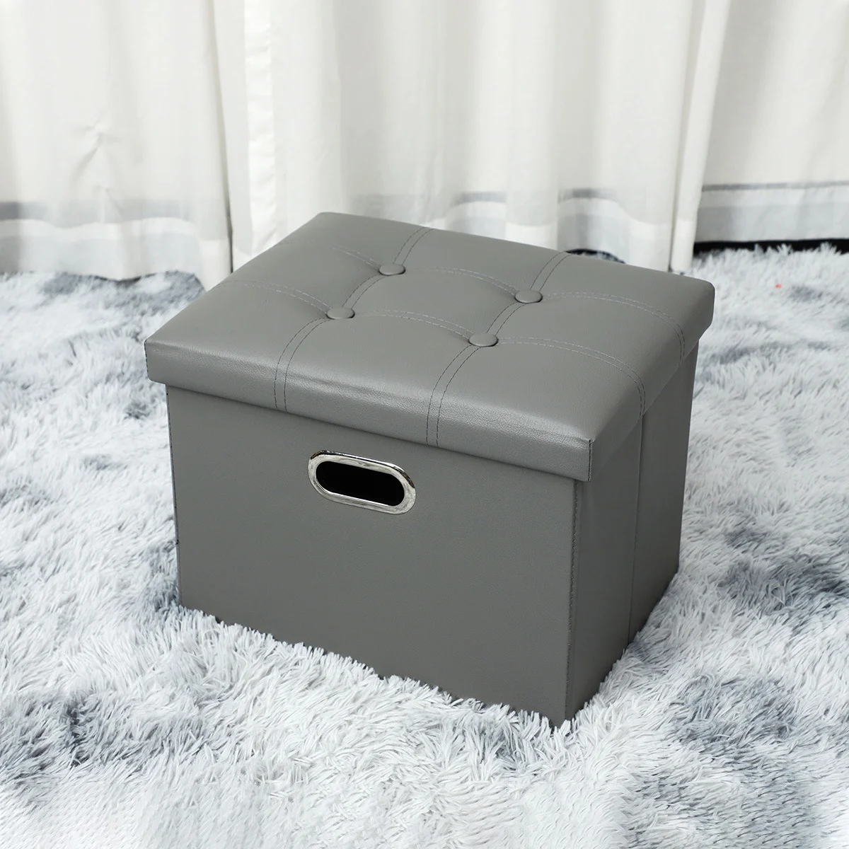 

Foldable Home Stool Storage Box Folding Ottoman Leather Footstool Storage Box