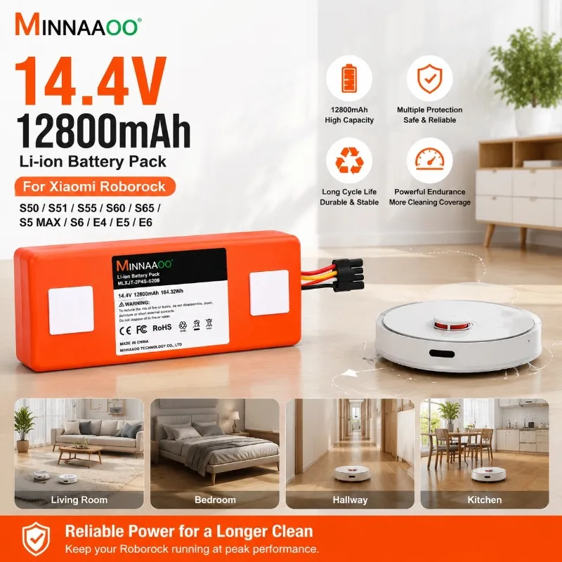 Фото Литий-ионный аккумулятор MINNAAOO 14,4 В, 12800 мАч для роботов-пылесосов Xiaomi Roborock S50 S51 S55 S60 S65 S5 MAX S6, замена №2