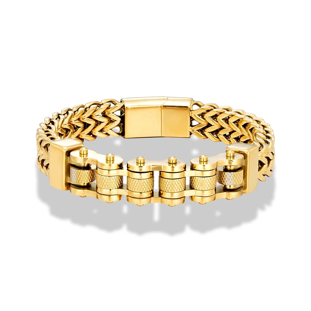 MKENDN мотоциклетный велосипедный стиль Мужские браслеты 18k позолоченные 12 мм