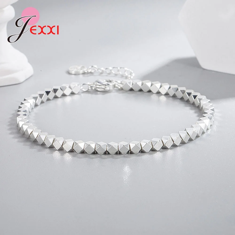 Браслет из серебра 925 пробы с квадратными бусинами, 17 + 4 см