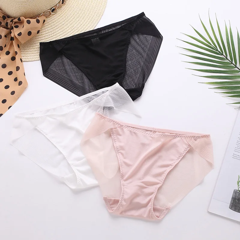 3 шт./лот женские 100% шелковые трусики с заниженной талией спереди и промежностью