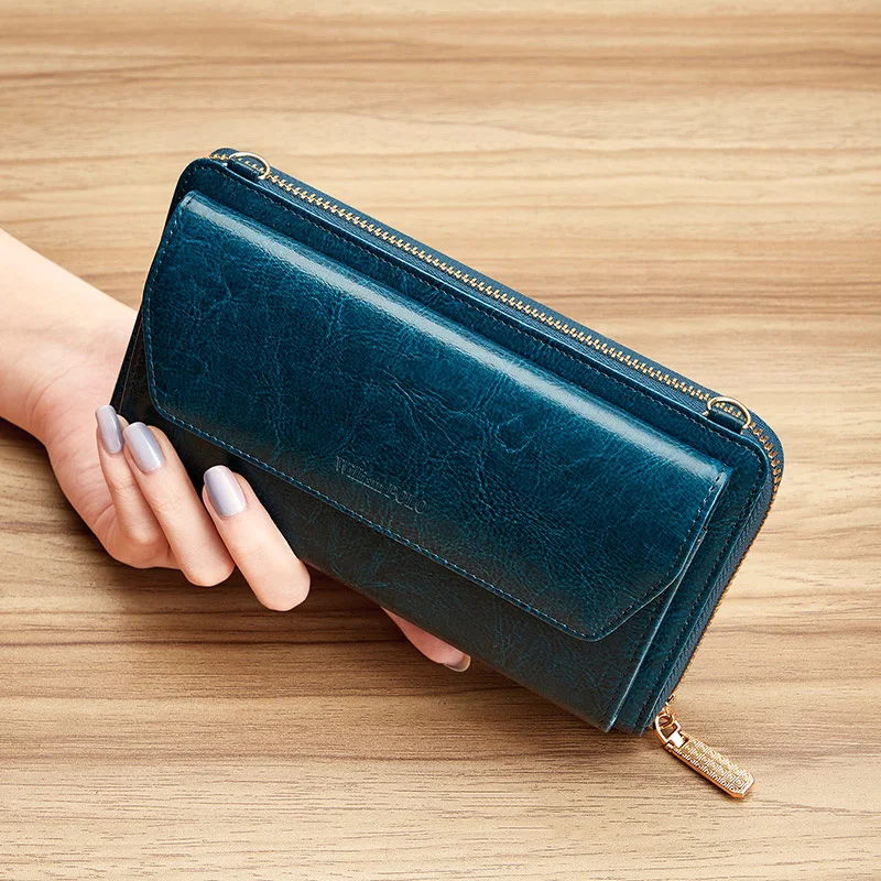

Leather Williampolo Wallet Women's Handbag 2023 New Long Retro Large Capacity Messenger Bag Purses Passport Cover Holder