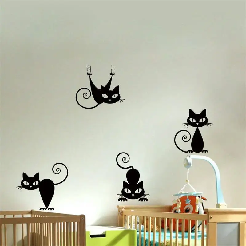 

4Cats Wall Stickers Add Fun To Black Cats, Perfect Decoration For Children Fun Living Room And Any Space For Your Wall To Tell S