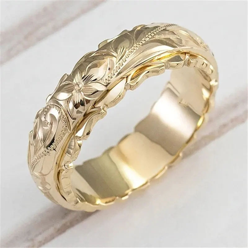 

Vintage Gold Wedding Rings For Women Creative Rose Flower Promise Rings Women's Simple Metal Female Engagement Jewelry Gifts