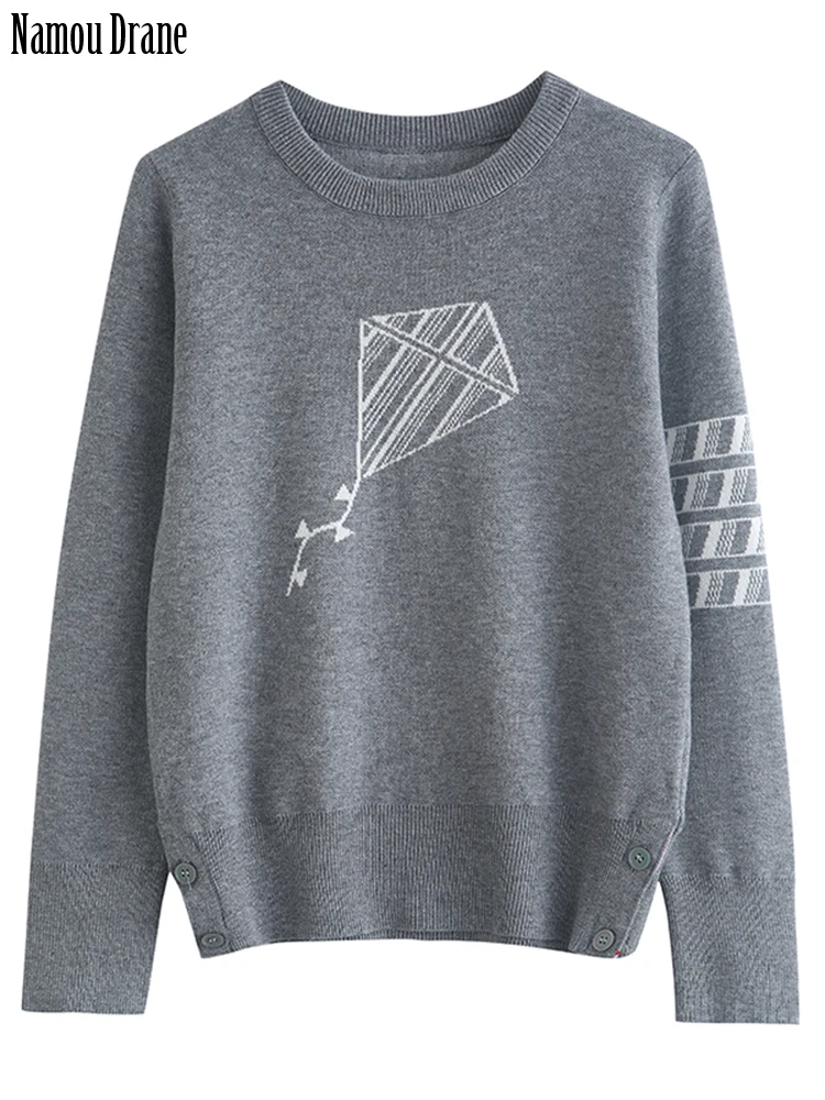 

Namou Drane осень/зима 2022 новый кайт-жаккард Корейская версия преппи Модный вязаный пуловер Базовая Блузка блузка для женщин